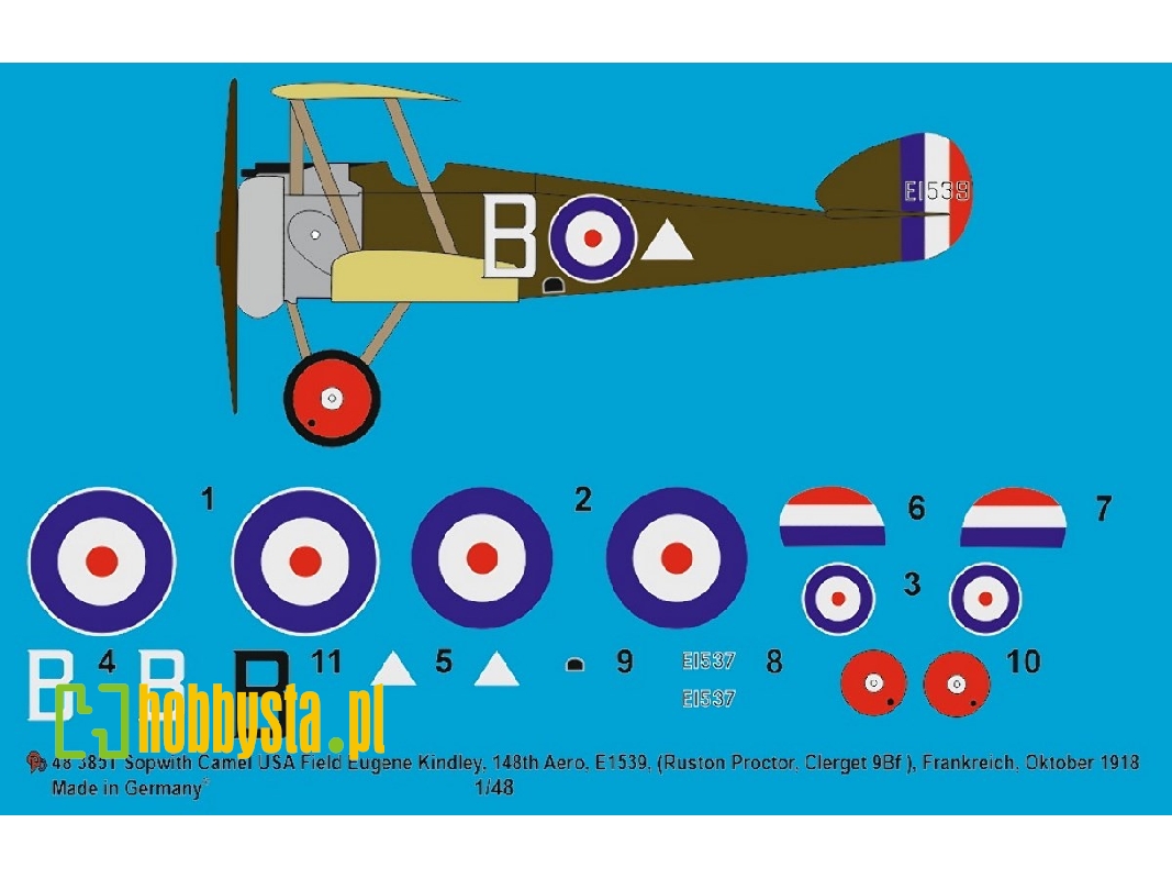 Sopwith Camel Usa Field Eugene Kindley, 148th Aero, E1539 (Ruston Protor, Clerget 9bf) France, October 1918 - zdjęcie 1