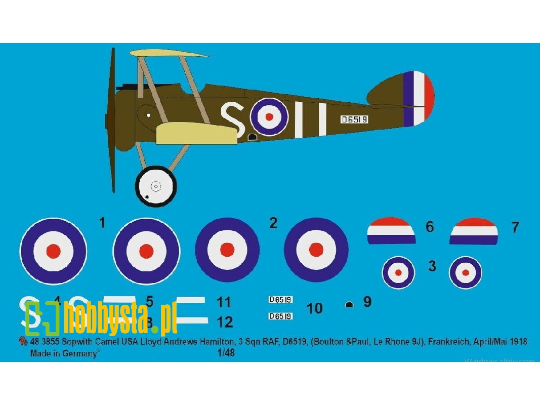 Sopwith Camel Usa, Lloyd Andrews Hamilton 3 Sqn Raf, D6519 (Boulton And Paul, Le Rhone 9j), France, April/May 1918 - zdjęcie 1