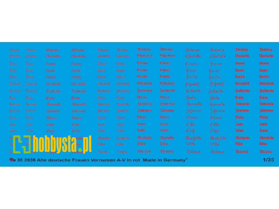 Old German Woman Names-v In Red In Different Fonts - zdjęcie 1