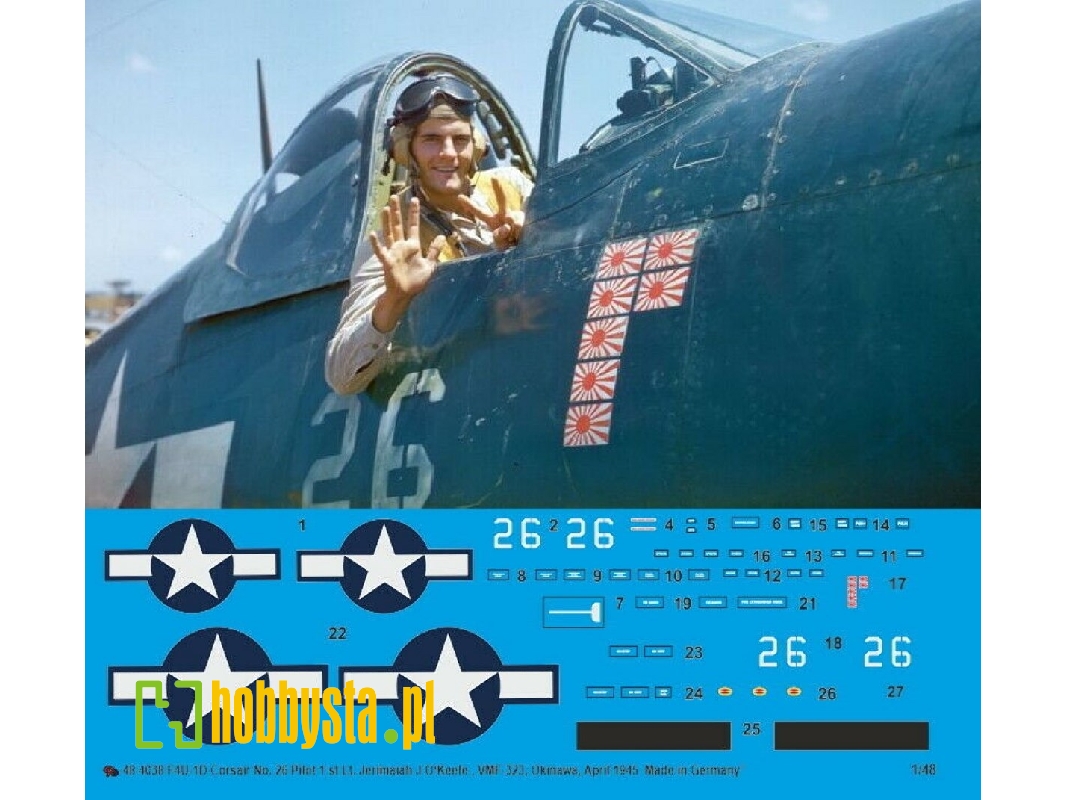 F4u-1d Corsair No. 26 Pilot 1st Lt. Jeremiah J O'keefe, Vmf-323, Okinawa, April 1945 - zdjęcie 1