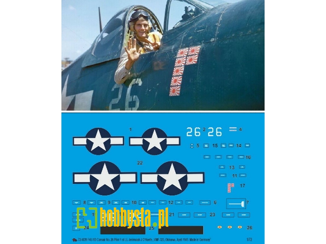 F4u-1d Corsair No. 26 Pilot 1st Lt. Jeremiah J O'keefe, Vmf-323, Okinawa, April 1945 - zdjęcie 1
