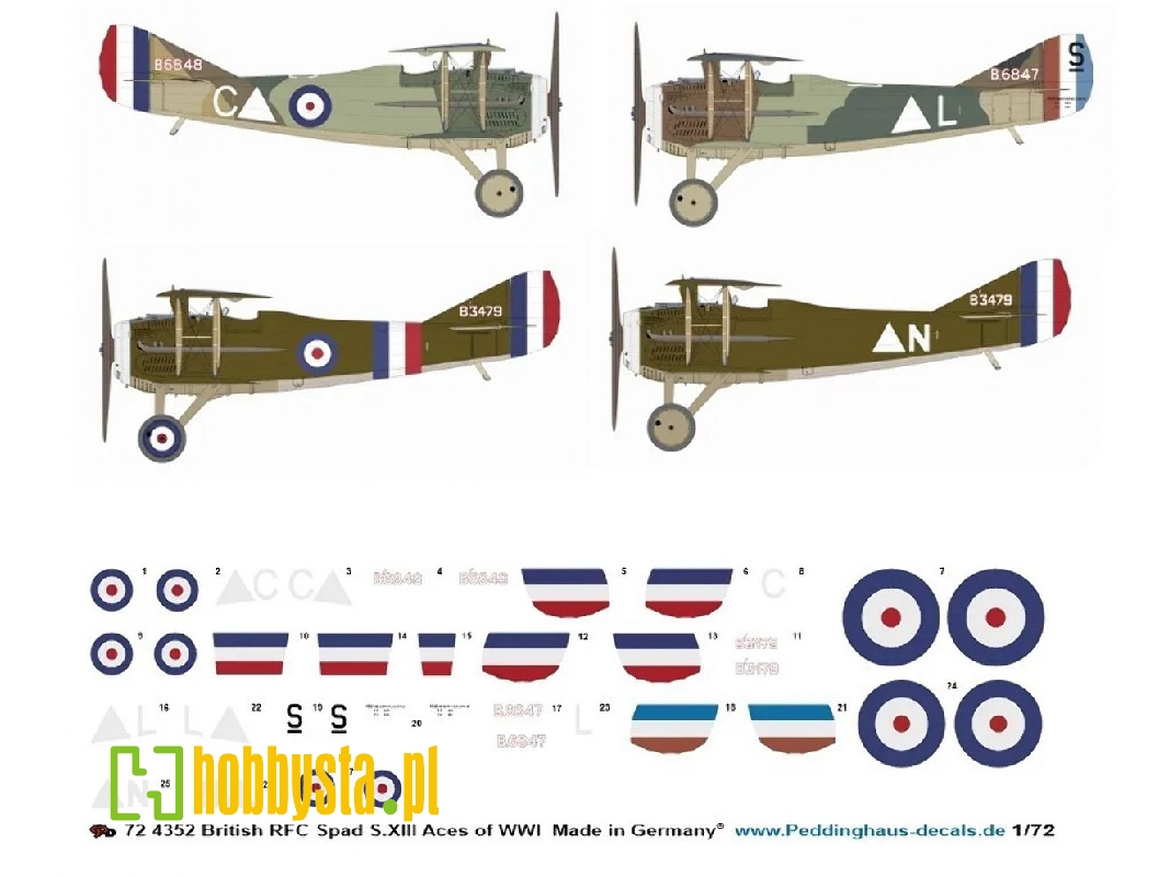 British Rfc Spad S.Xiii Aces Of Wwi (Fry/Macrae, Drewitt, Sowrey And Pidsley ) - zdjęcie 1