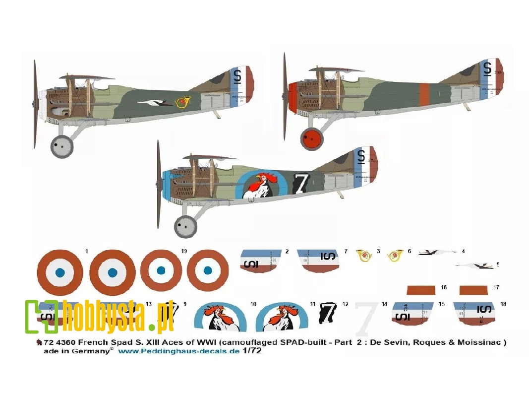French Spad S. Xiii Aces Of Wwi (Camouflaged Spad-built - Part 2: De Sevin, Roques And Moissinac) - zdjęcie 1