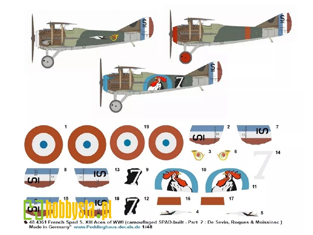 French Spad S. Xiii Aces Of Wwi (Camouflaged Spad-built - Part 2: De Sevin, Roques And Moissinac) - zdjęcie 1