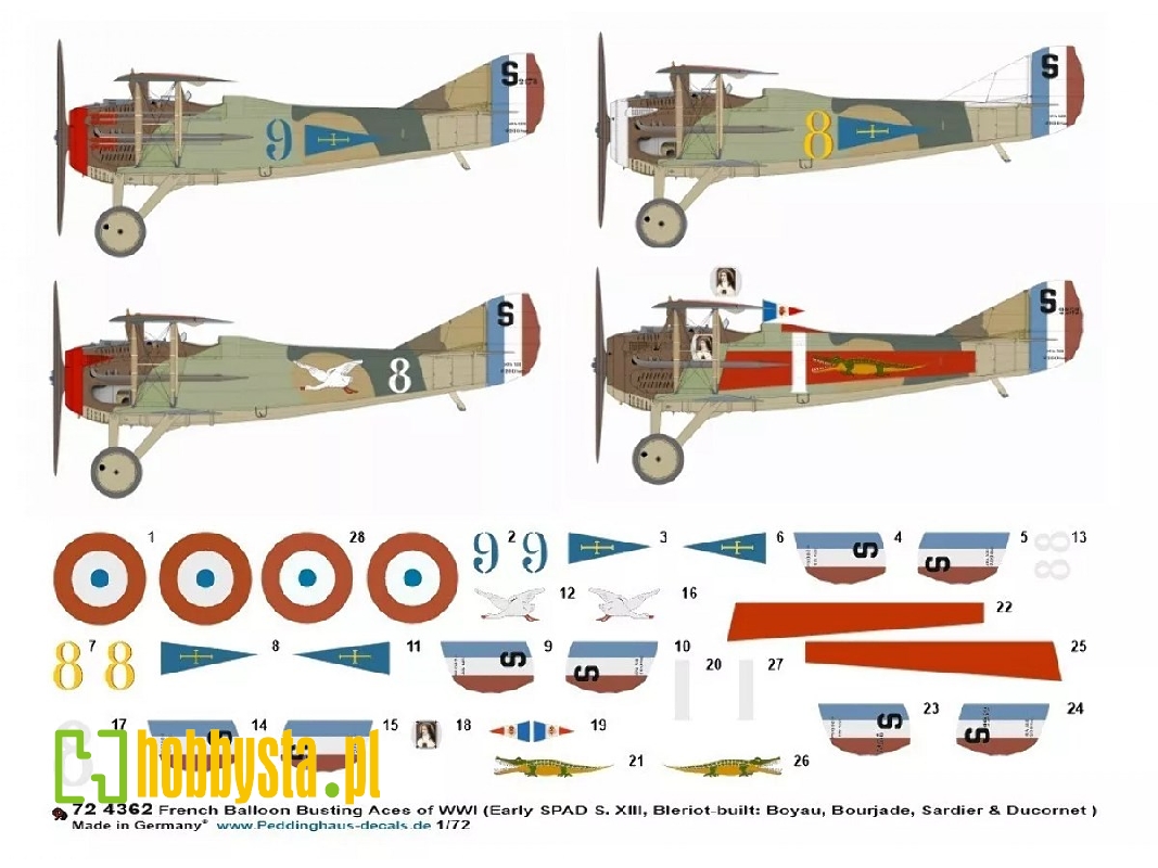 French Balloon Busting Aces Of Wwi (Early Spad S. Xiii, Bleriot-built: Boyau, Bourjade, Sardier And Ducornet) - zdjęcie 1