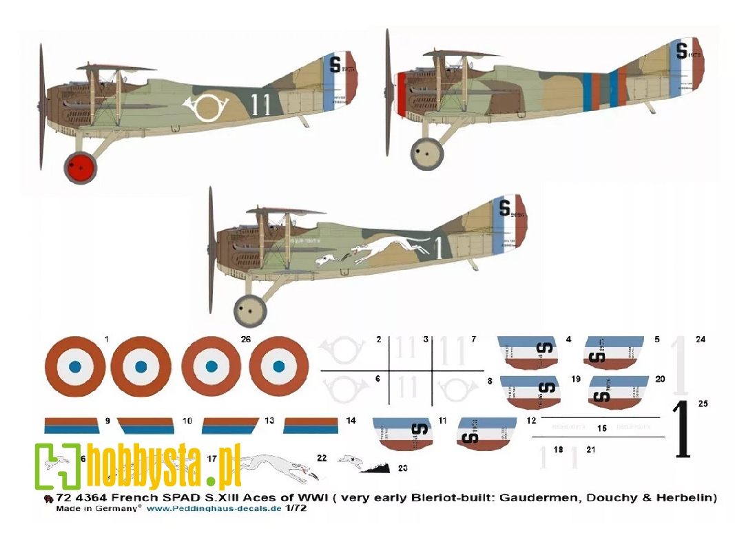 French Spad S.Xiii Aces Of Wwi (Very Early Bleriot-built: Gaudermen, Douchy And Herbelin) - zdjęcie 1