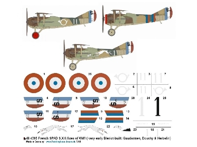 French Spad S.Xiii Aces Of Wwi (Very Early Bleriot-built: Gaudermen, Douchy And Herbelin) - zdjęcie 1