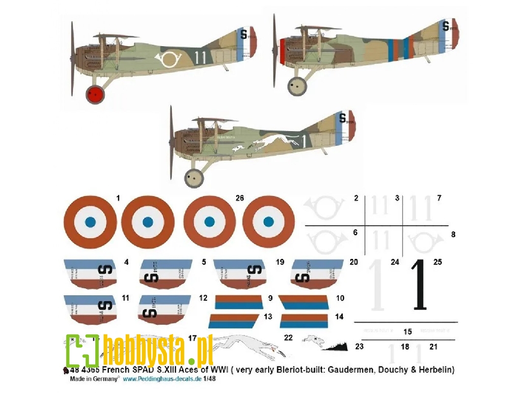 French Spad S.Xiii Aces Of Wwi (Very Early Bleriot-built: Gaudermen, Douchy And Herbelin) - zdjęcie 1