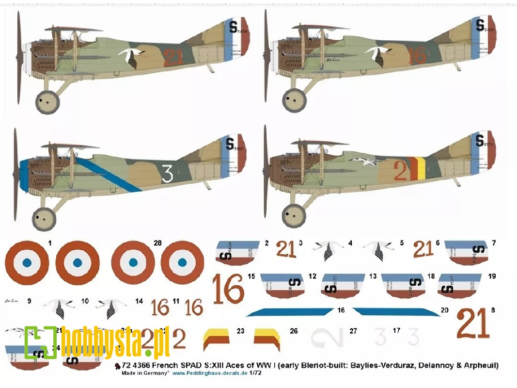 French Spad S.Xiii Aces Of Ww I (Early Bleriot-built: Baylies-verduraz, Deelannoy And Arpheuil) - zdjęcie 1