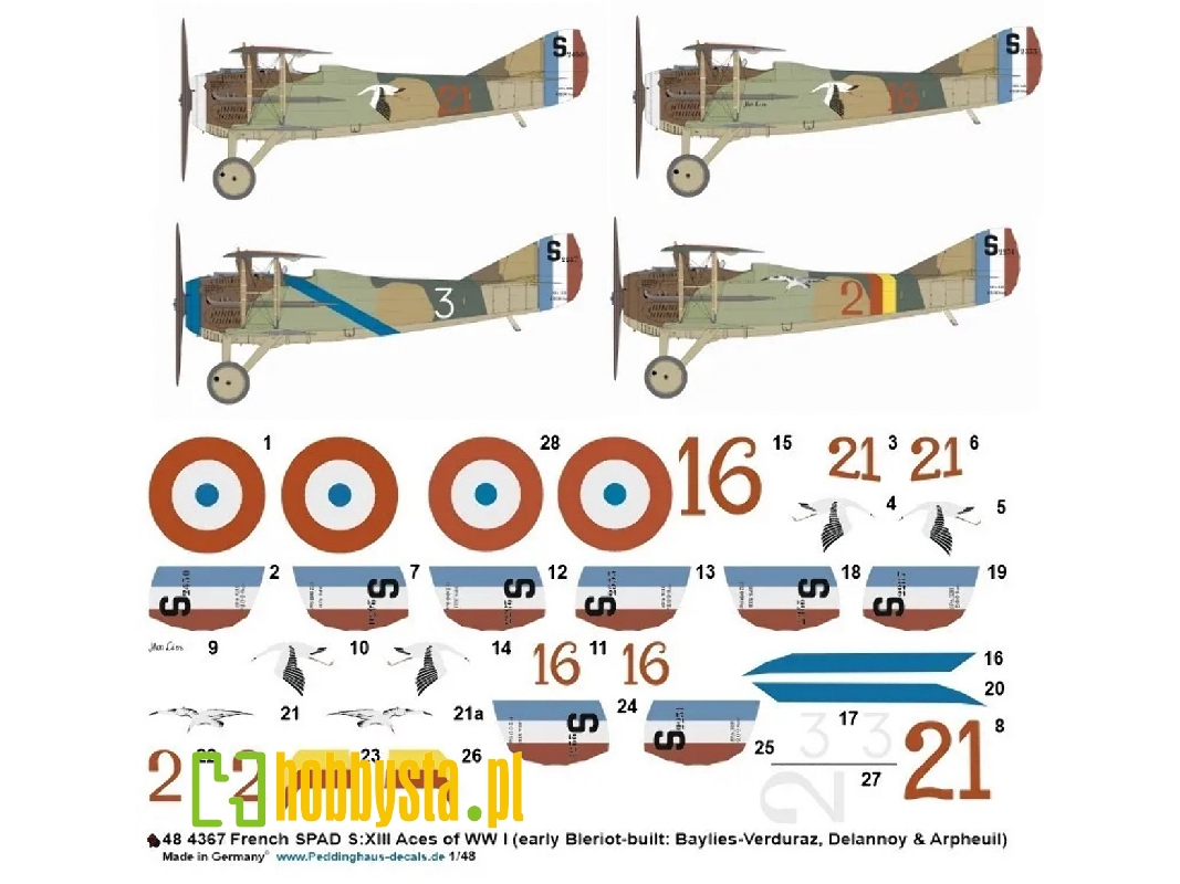 French Spad S.Xiii Aces Of Ww I (Early Bleriot-built: Baylies-verduraz, Deelannoy And Arpheuil) - zdjęcie 1