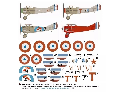 French Spad S.Xii Aces Of Wwi (Early Uncamoflaged: Fonk-thaw, Rogues And Camera-madon) - zdjęcie 1
