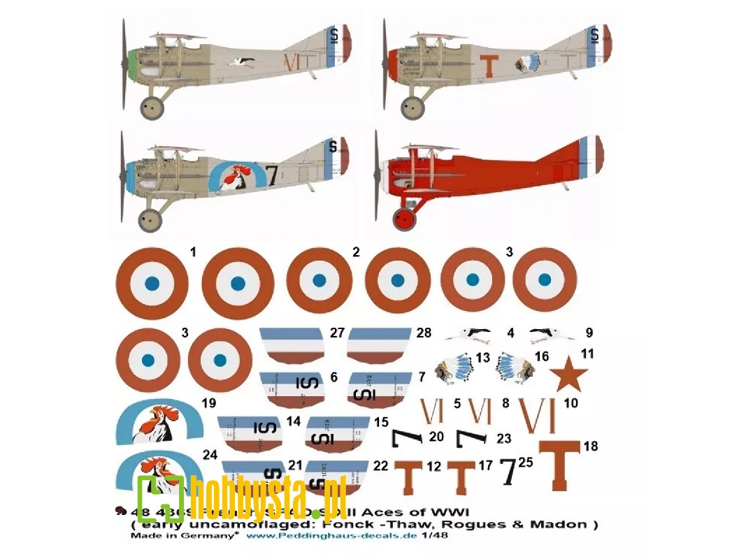 French Spad S.Xii Aces Of Wwi (Early Uncamoflaged: Fonk-thaw, Rogues And Camera-madon) - zdjęcie 1