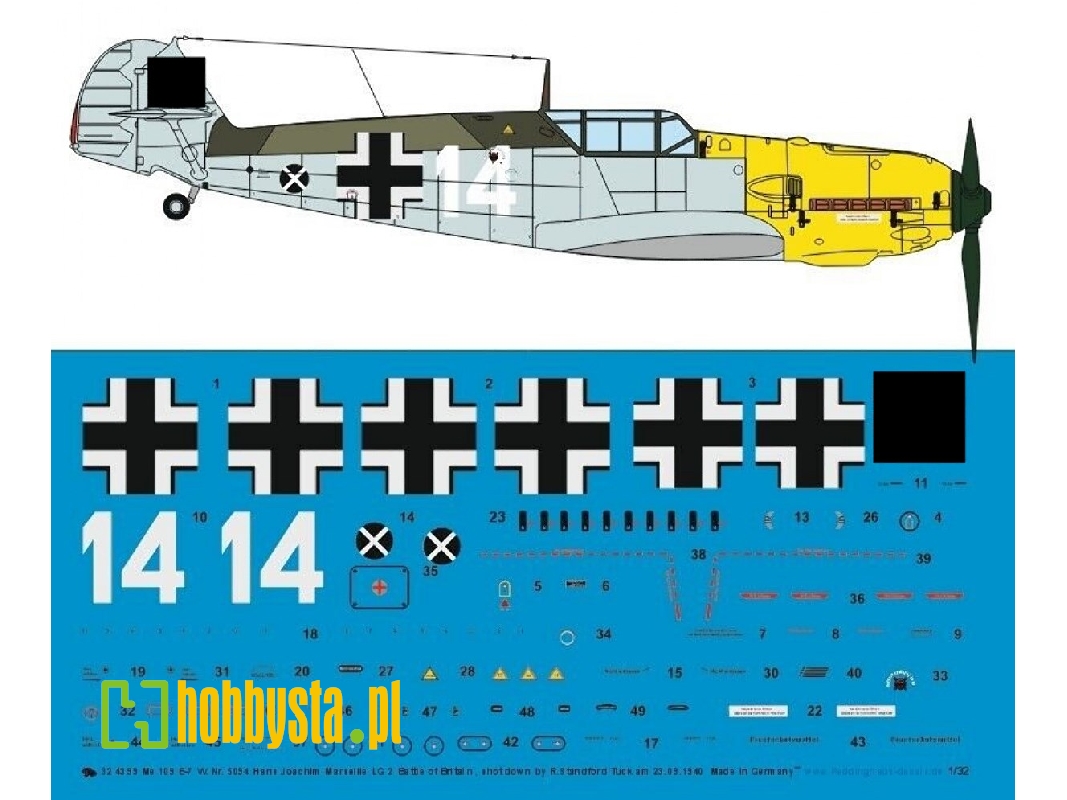 Me 109 E-7 W. Nr 5094 Hans Joachim Marseile Lg 2 23.09.1940 Shot Down By R. S. Tuckl - zdjęcie 1