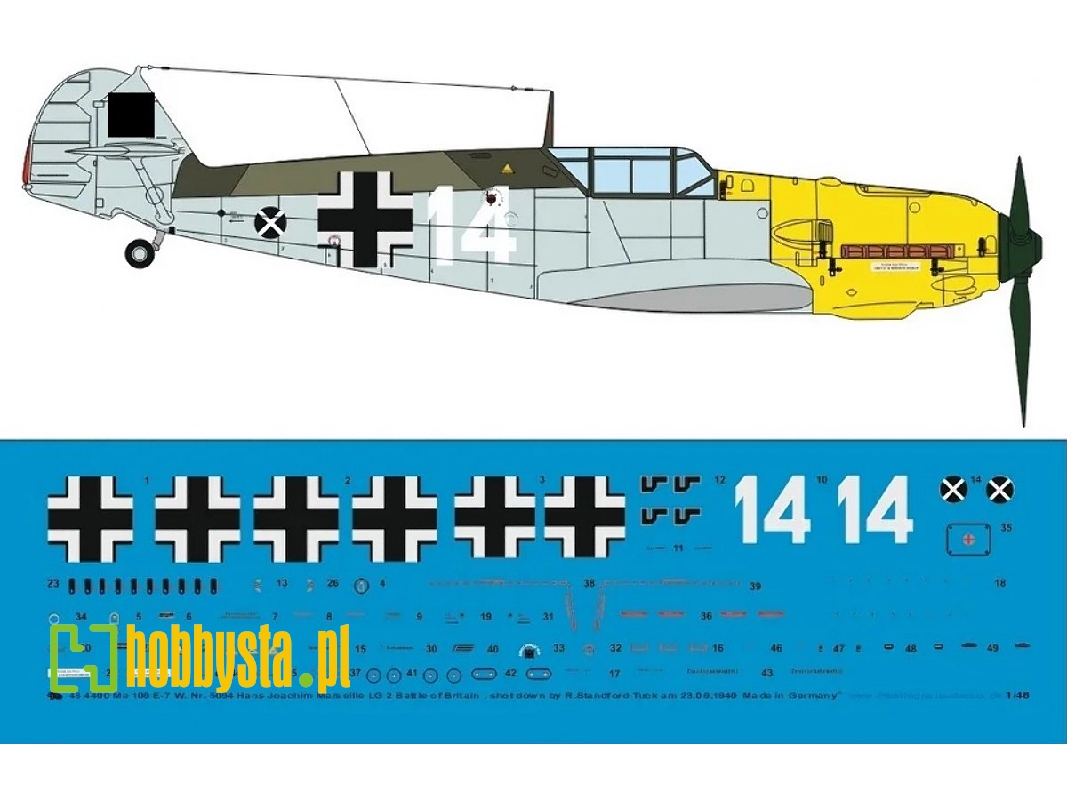 Me 109 E-7 W. Nr 5094 Hans Joachim Marseile Lg 2 23.09.1940 Shot Down By R. S. Tuckl - zdjęcie 1