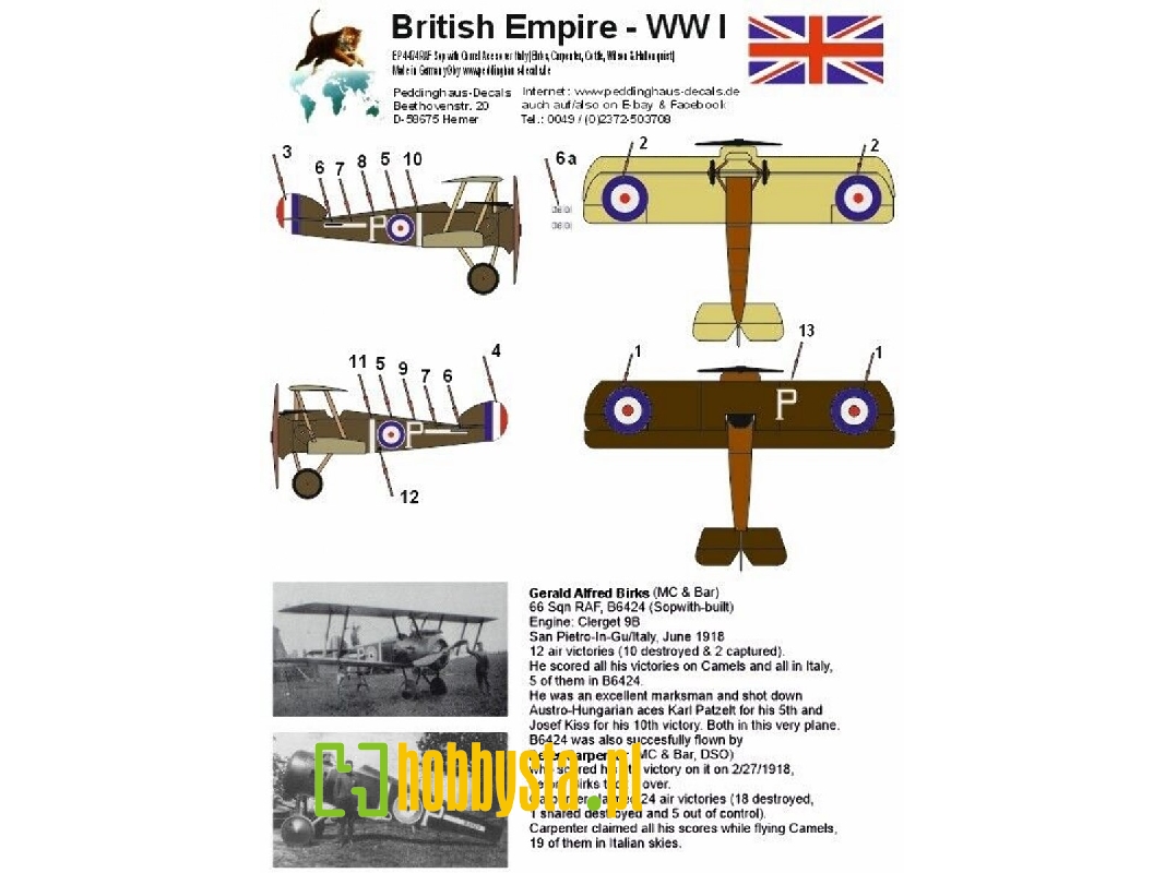 Sopwith Camel Gerald Alfred Birks / Peter Carpenter, Sidney Joseph Cottle / Percy Wilson / Josef Eskill Hallonquist - zdjęcie 1