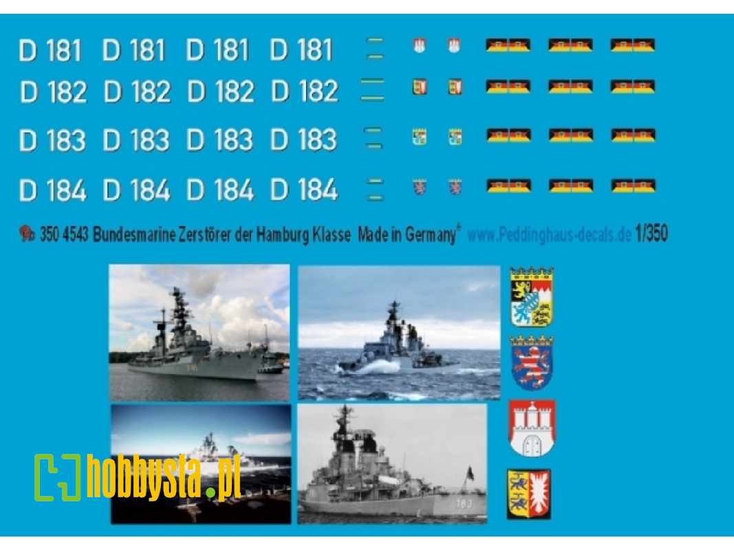 German Modern Bundesmarine Hamburg Class Destroyer Decals - zdjęcie 1