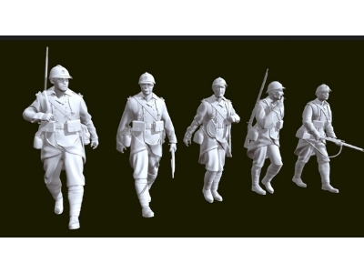 French Wwi Soldiers Marching (5 Figures) - zdjęcie 1