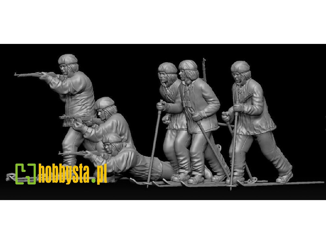 6 Russian Soldiers In Winter Suit With Ski - zdjęcie 1