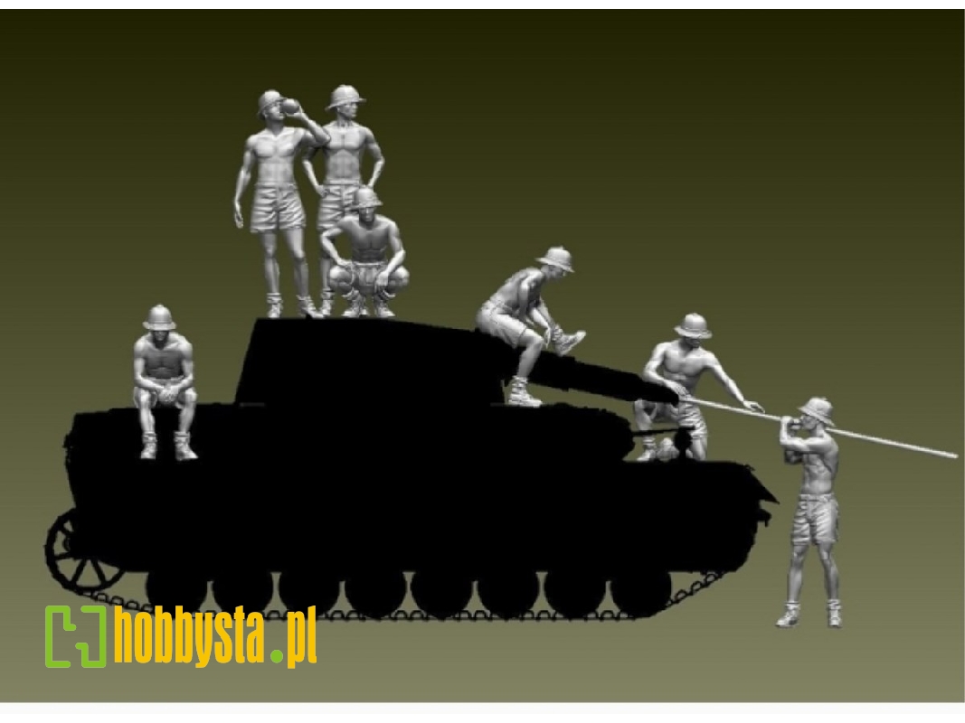 7 Men Dak Armoured Crew During Maintenance With Pith Helmet - zdjęcie 1