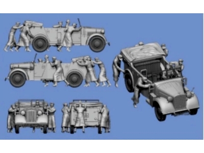 6 German Soldiers Pushing A Vehicle - zdjęcie 1