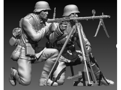 Mg 34 On Anti Aircraft Tripod And Crew - zdjęcie 1