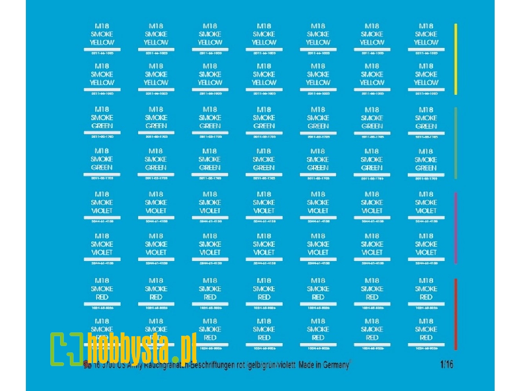 Us Army Smoke Grenades Markings, Vietnam Area - Red, Yellow, Green, Purple, Complete White Print - zdjęcie 1