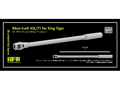 Gun Barrel 88mm Kwk 43l/71 For King Tiger (3d-printed / For Rfm, Dragon, Meng And Trumpeter Kits) - zdjęcie 1