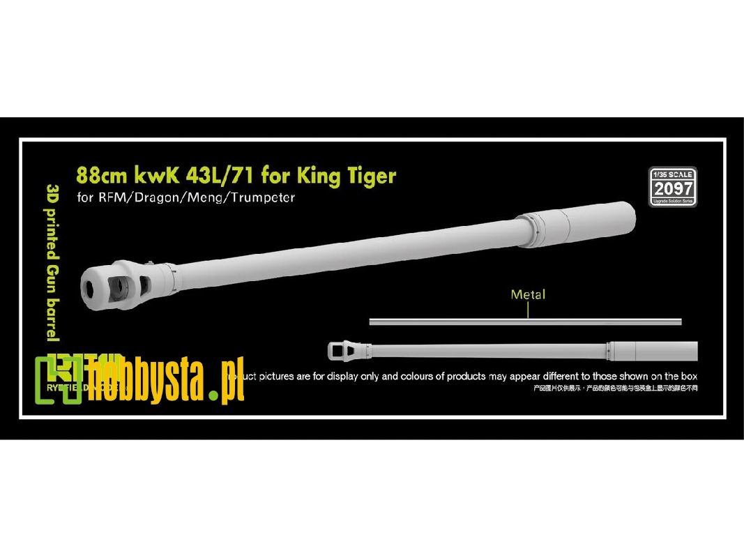 Gun Barrel 88mm Kwk 43l/71 For King Tiger (3d-printed / For Rfm, Dragon, Meng And Trumpeter Kits) - zdjęcie 1