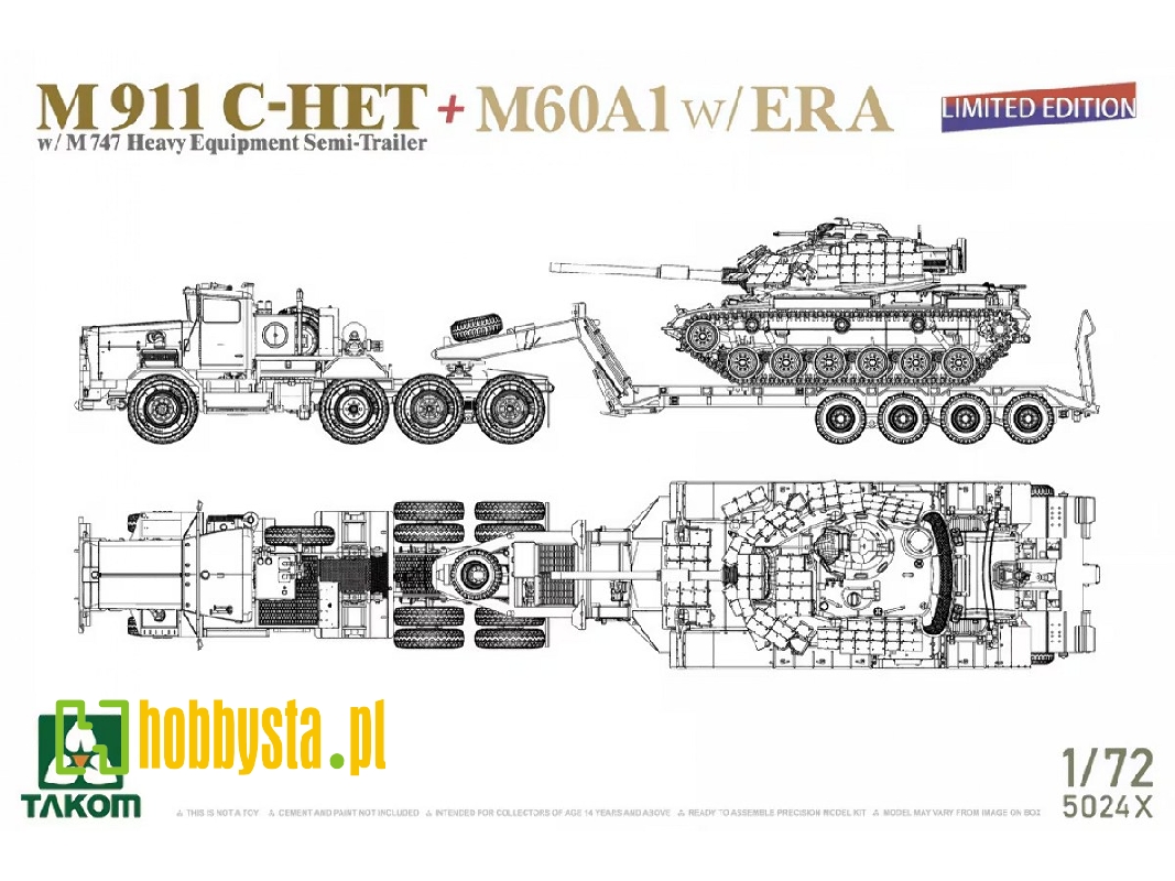 Us M911 C-het With M747 Heavy Equipment Semi-trailer And M60a1 With Era - zdjęcie 1