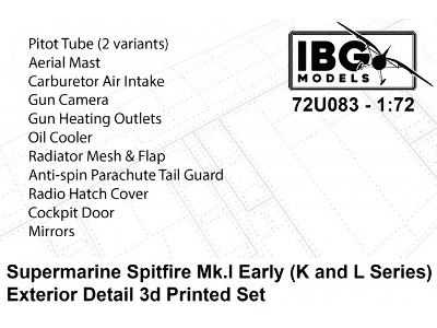 Supermarine Spitfire Mk I Early (K And L Series) - Exterior Details Set (3d-printed) - zdjęcie 1