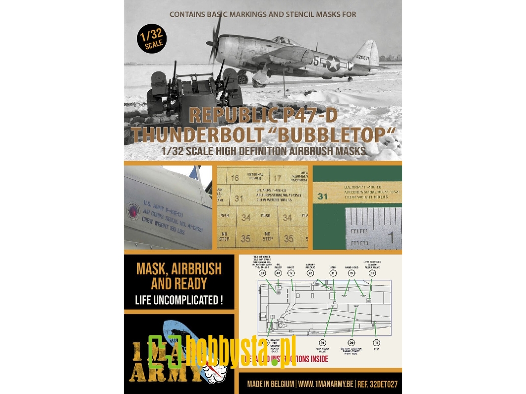 Republic P-47 D Thunderbolt Bubbletop - Airbrush Masks Set (For Revell And Trumpeter Kits) - zdjęcie 1