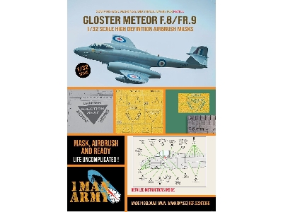 Gloster Meteor F.8 / Fr.9 - Airbrush Masks Set (For Revell Kits) - zdjęcie 1