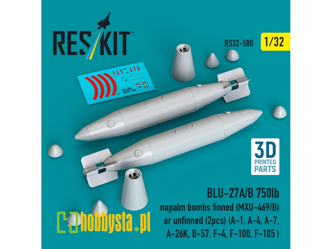 Blu-27a/B 750lb Napalm Bombs Finned (Mxu-469/B) Or Unfinned (2 Pcs / 3-d Printed) - zdjęcie 1