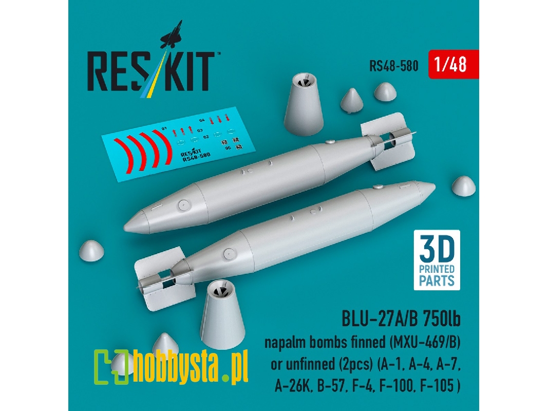 Blu-27a/B 750lb Napalm Bombs Finned (Mxu-469/B) Or Unfinned (2 Pcs / 3d-printed) - zdjęcie 1