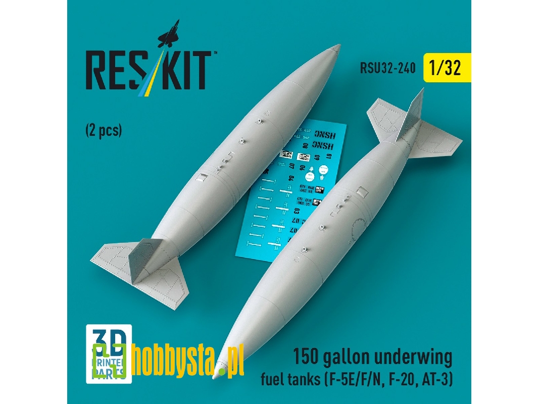 Northrop F-5 E / F / N / F-20 And At-3 - 150 Gallon Underwing Fuel Tanks (2 Pcs / 3d-printed) - zdjęcie 1