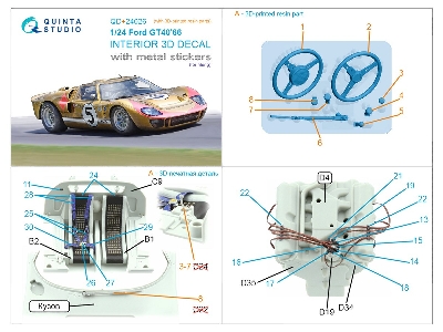 Ford Gt40 Mark Ii (1966) - 3d-printed & Coloured Interior With 3d-printed Resin Parts And Metal Stickers (For Meng Kits) - zdję
