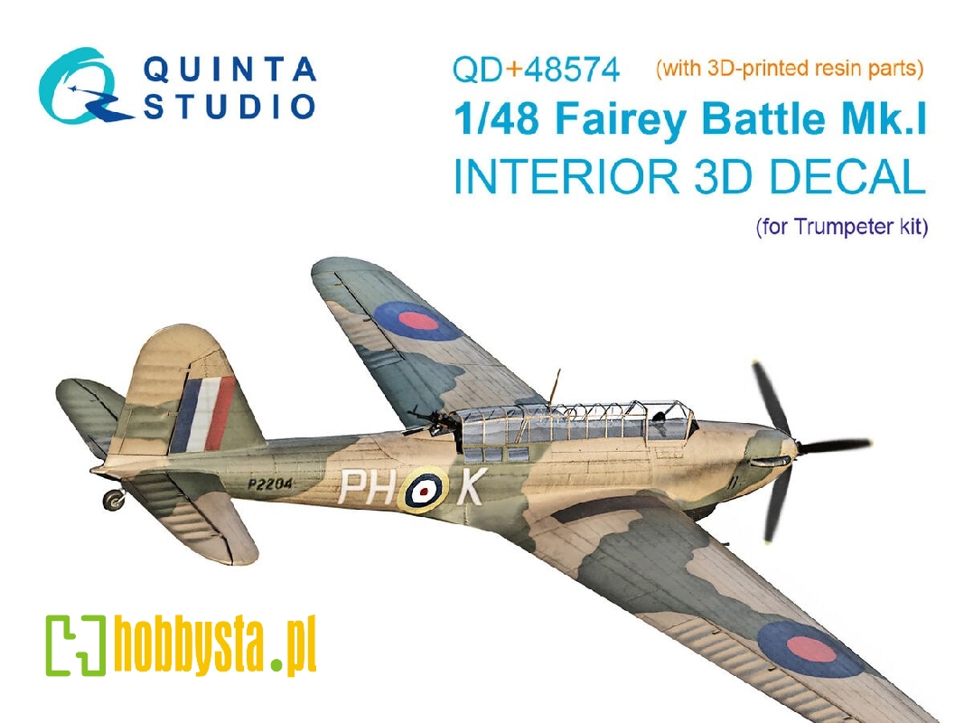 Fairey Battle Mk.I - 3d-printed & Coloured Interior On Decal Paper With 3d-printed Resin Parts (For Trumpeter Kits) - zdjęcie 1