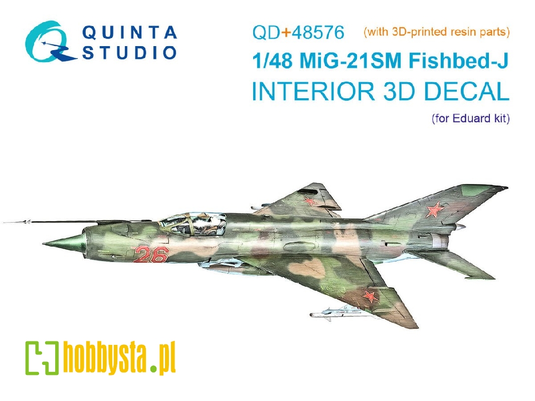 Mig-21 Sm Fishbed-j - 3d-printed & Coloured Interior On Decal Paper With 3d-printed Resin Parts (For Eduard Kits) - zdjęcie 1