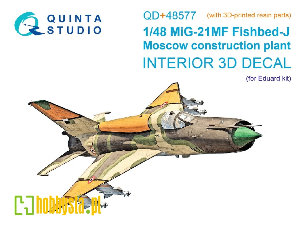 Mig-21 Mf Fishbed-j (Moscow Plant) - 3d-printed & Coloured Interior On Decal Paper With 3d-printed Resin Parts (For Eduard Kits)