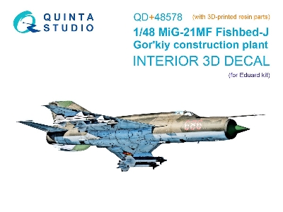 Mig-21 Mf Fishbed-j (Gorkiy Plant) - 3d-printed & Coloured Interior On Decal Paper With 3d-printed Resin Parts (For Eduard Kits)