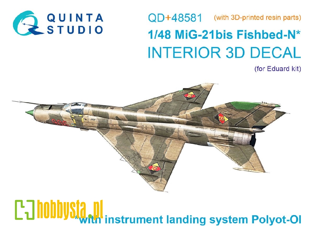 Mig-21 Bis Late Fishbed-n - 3d-printed & Coloured Interior On Decal Paper With 3d-printed Resin Parts (For Eduard Kits) - zdjęc