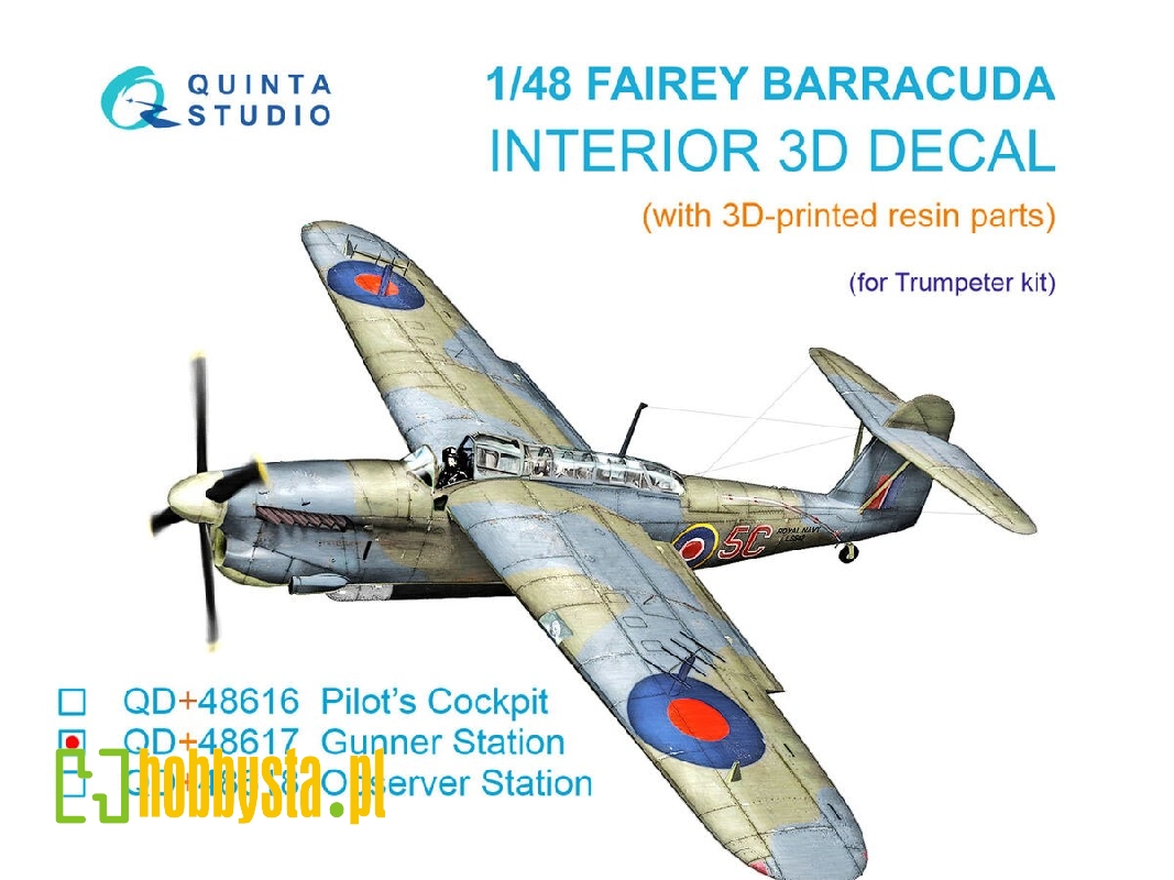 Fairey Barracuda Gunner Station - 3d-printed & Coloured Interior On Decal Paper With 3d-printed Resin Parts (For Trumpeter Kits)