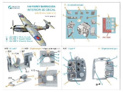 Fairey Barracuda Gunner Station - 3d-printed & Coloured Interior On Decal Paper With 3d-printed Resin Parts (For Trumpeter Kits)