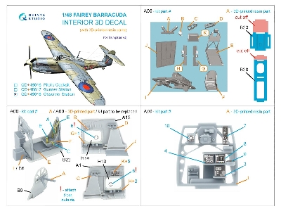 Fairey Barracuda Observer Station - 3d-printed & Coloured Interior On Decal Paper With 3d-printed Resin Parts (For Trumpeter Kit