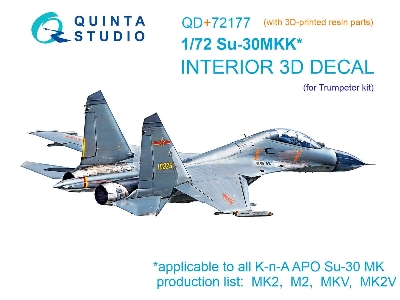 Sukhoi Su-30 Mkk - 3d-printed & Coloured Interior On Decal Paper With 3d-printed Resin Part (For Trumepter Kits) - zdjęcie 1