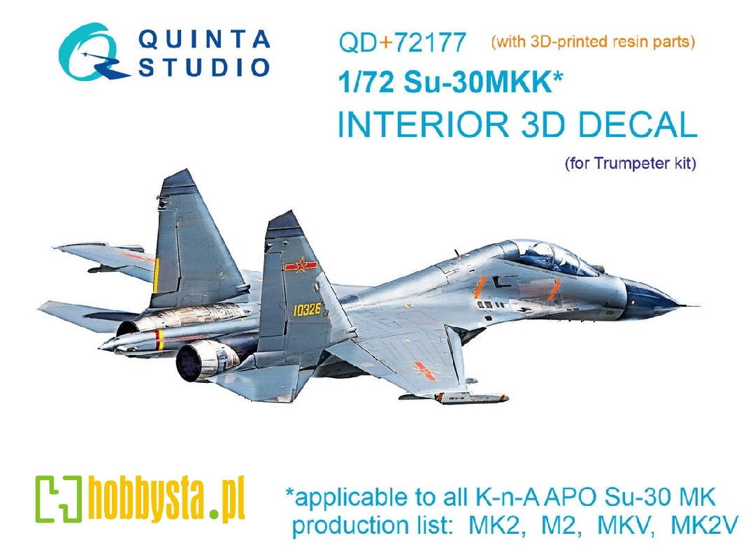 Sukhoi Su-30 Mkk - 3d-printed & Coloured Interior On Decal Paper With 3d-printed Resin Part (For Trumepter Kits) - zdjęcie 1