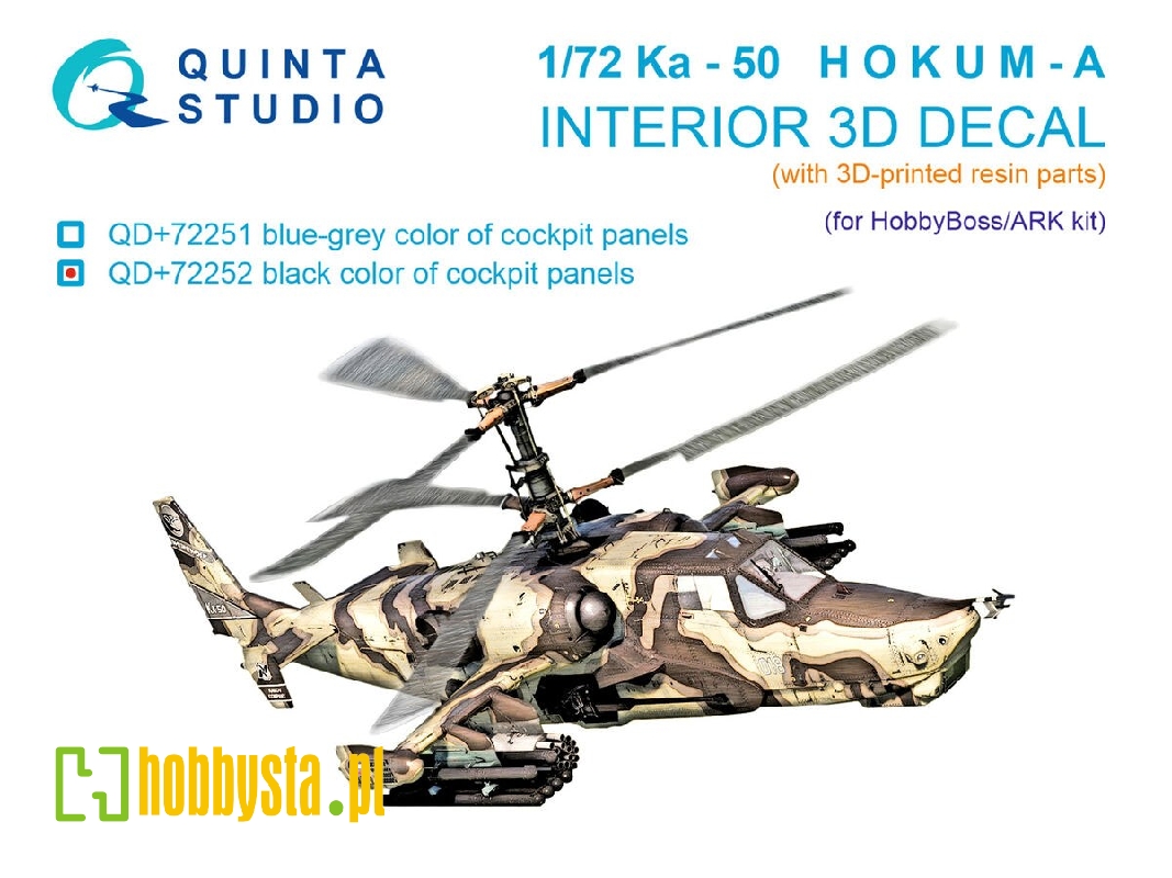 Kamov Ka-50 (Black Panels) - 3d-printed & Coloured Interior With 3d-printed Resin Parts (For Hobby Boss And Ark Kits) - zdjęcie