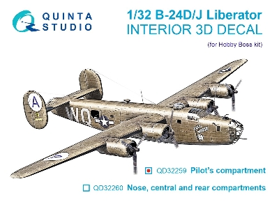 Consolidated B-24 D/J Liberator - Pilot's Compartment 3d-printed & Coloured Interior On Decal Paper (For Hobby Boss Kits) - zdjÄ