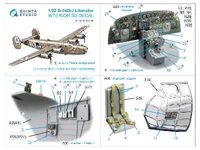 Consolidated B-24 D/J Liberator - Pilot's Compartment 3d-printed & Coloured Interior On Decal Paper (For Hobby Boss Kits) - zdjÄ