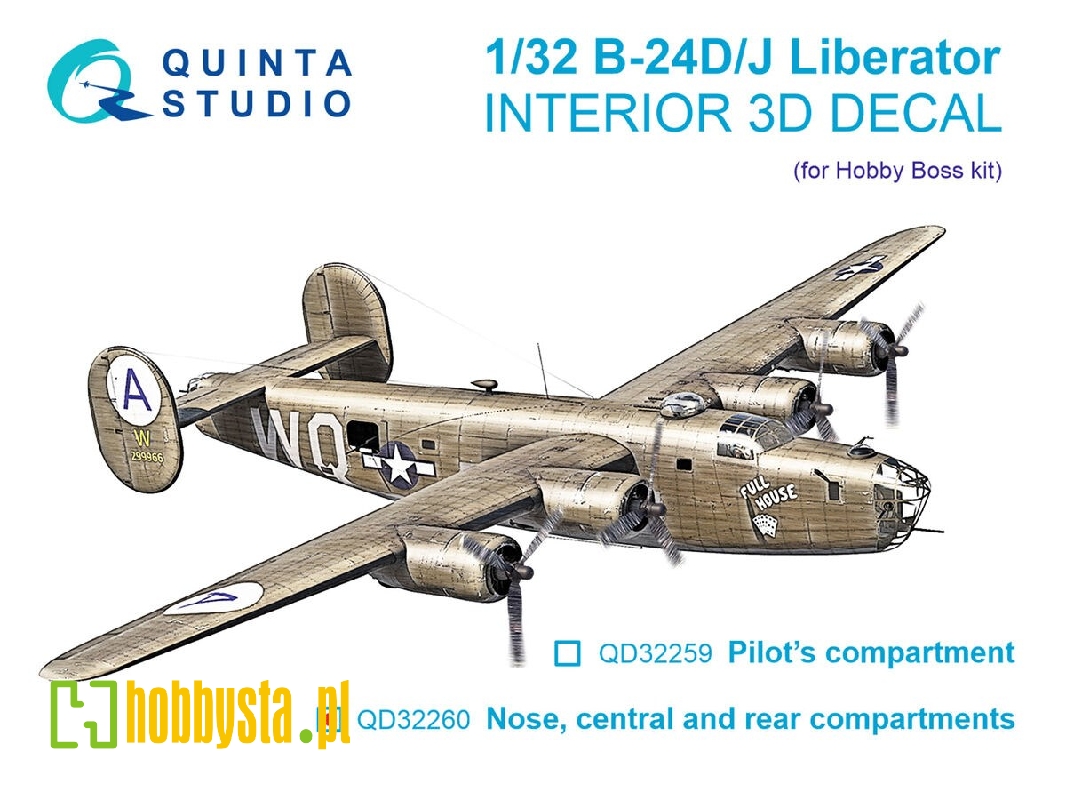 Consolidated B-24 D/J Liberator - Nose, Central And Rear Compartments 3d-printed & Coloured Interior On Decal Paper (For Hobby B